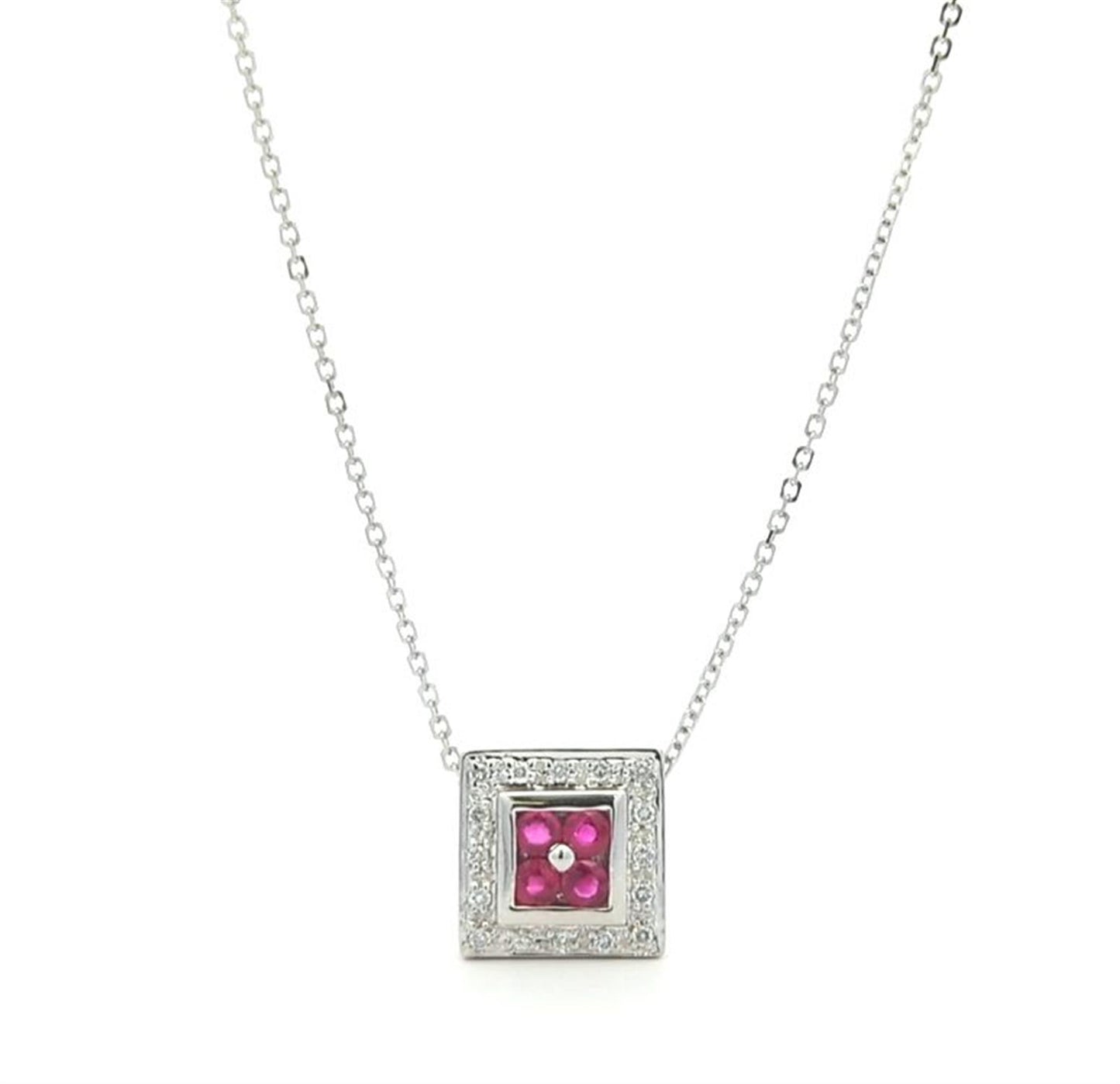 14KT White Gold Natural Ruby and 0.08ctw Diamond 16" Estate Necklace