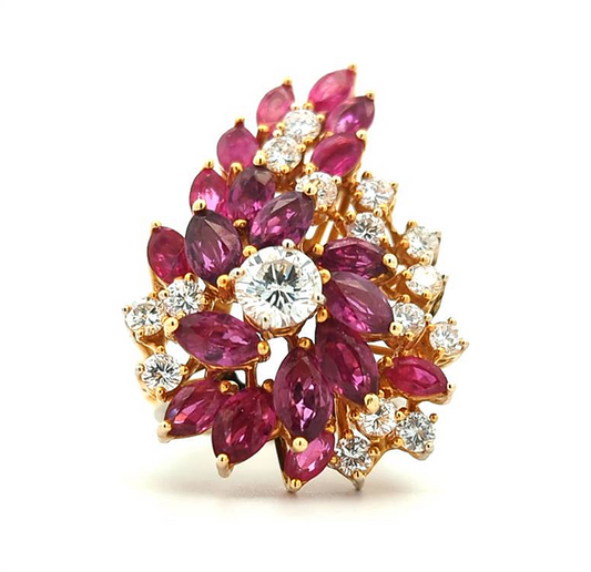 14KT Yellow Gold Ruby and 2.00ctw Diamond Cluster Ring