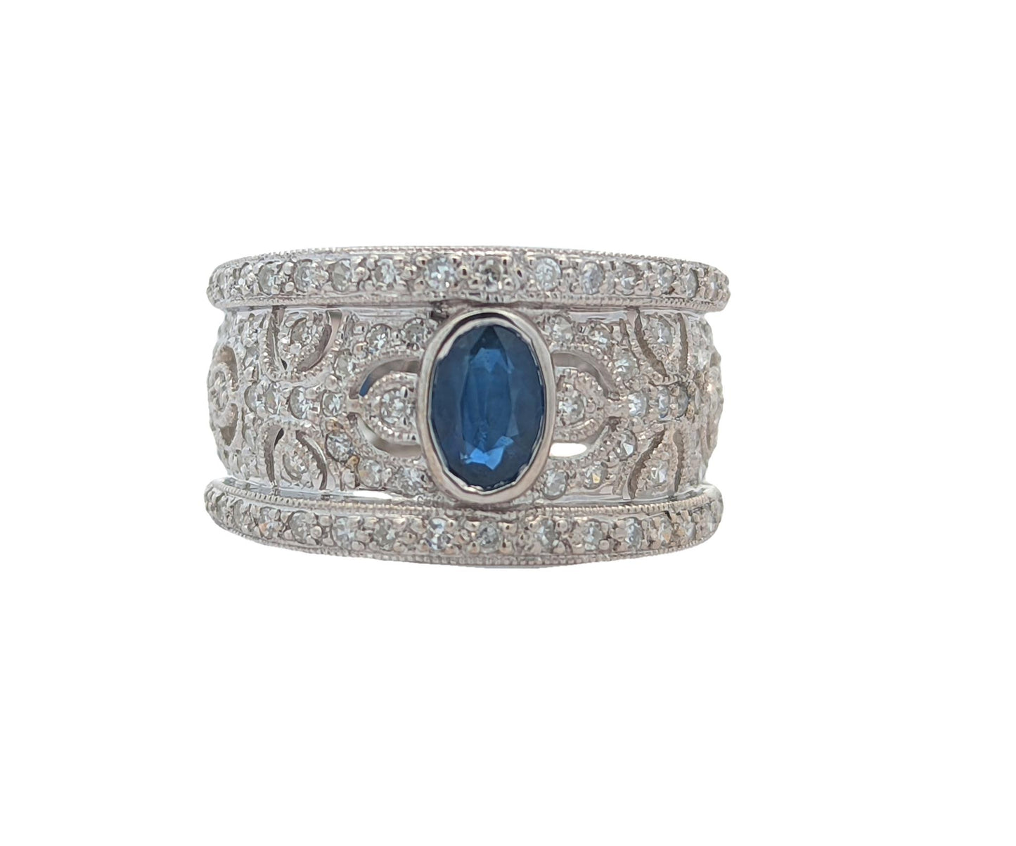 14KT White Gold Natural Blue Sapphire and 0.50ctw Diamond Estate Ring