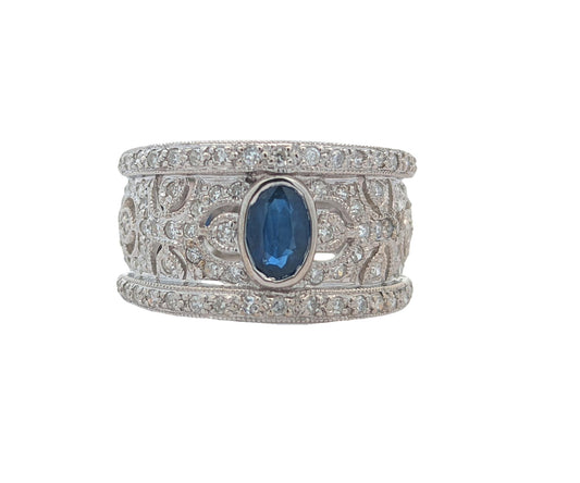 14KT White Gold Natural Blue Sapphire and 0.50ctw Diamond Estate Ring