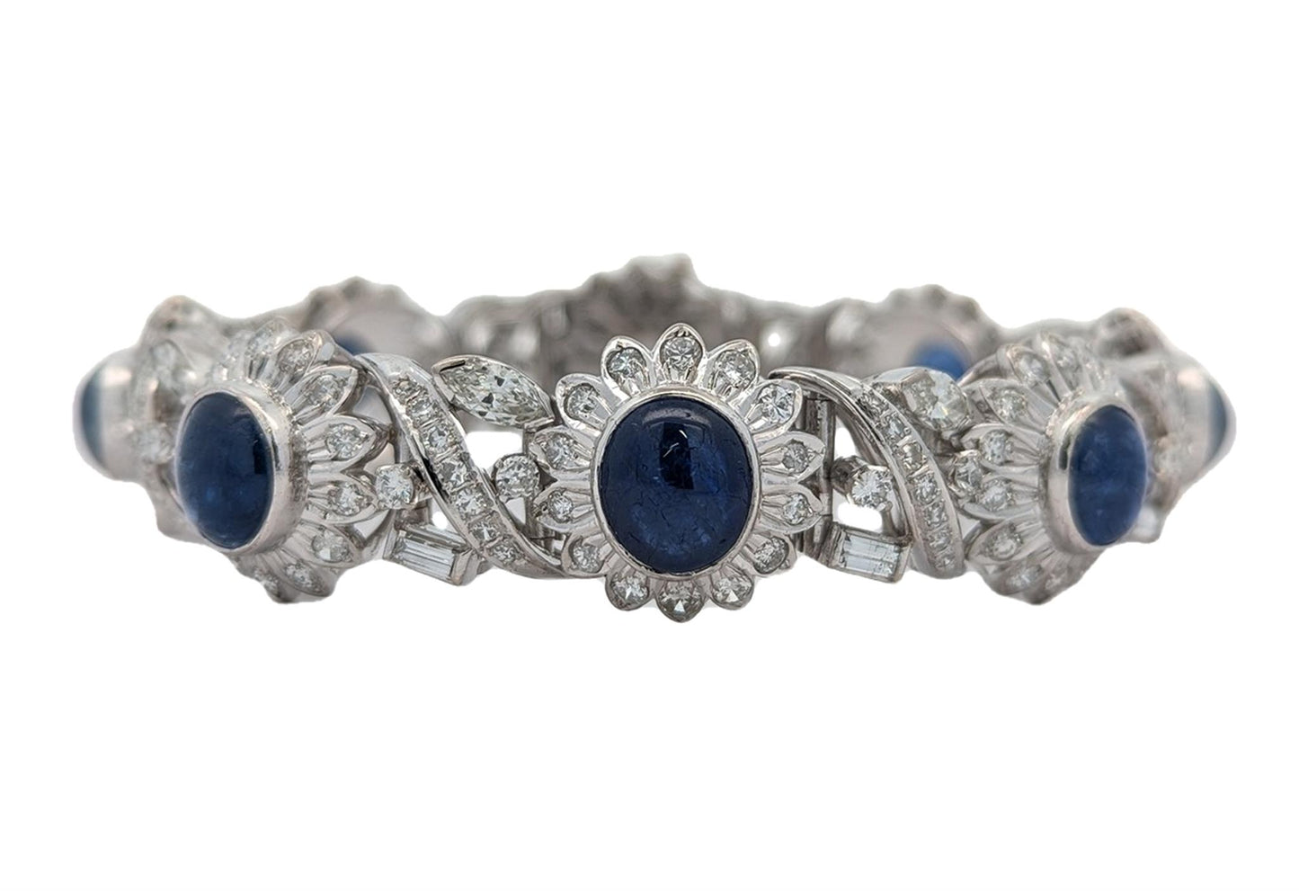 14KT White Gold Natural Blue Sapphire and 5.96ctw Diamond Estate 6.5"  Bracelet