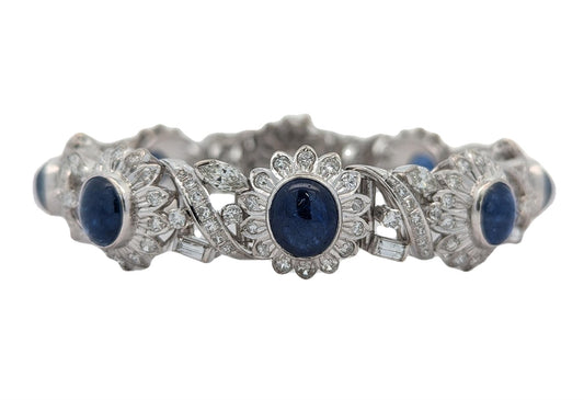 14KT White Gold Natural Blue Sapphire and 5.96ctw Diamond Estate 6.5"  Bracelet