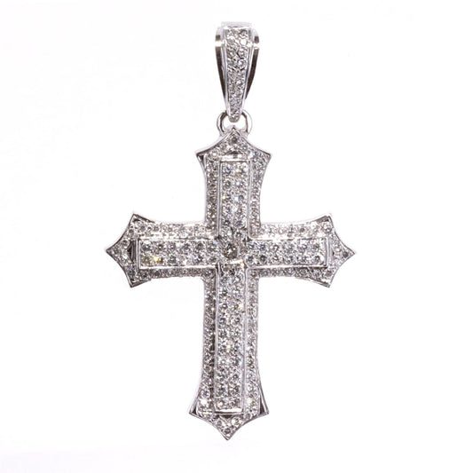 14-18KT White Gold 4.09ctw Diamond 2.5 inch Cross 20" Estate Necklace