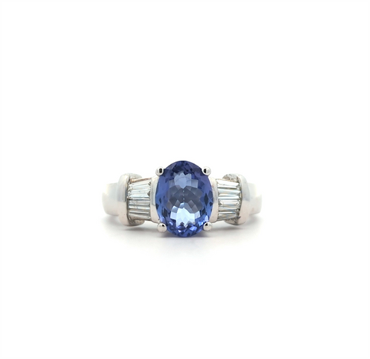 14KT White Gold Natural Tanzanite and 0.28ctw Diamond Estate Ring