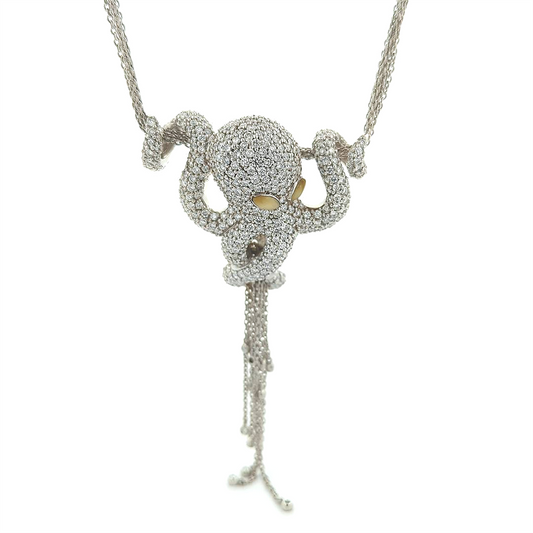 14KT White Gold Natural Chrysoberyl and 7.74ctw Diamond Octopus Estate 18" Necklace