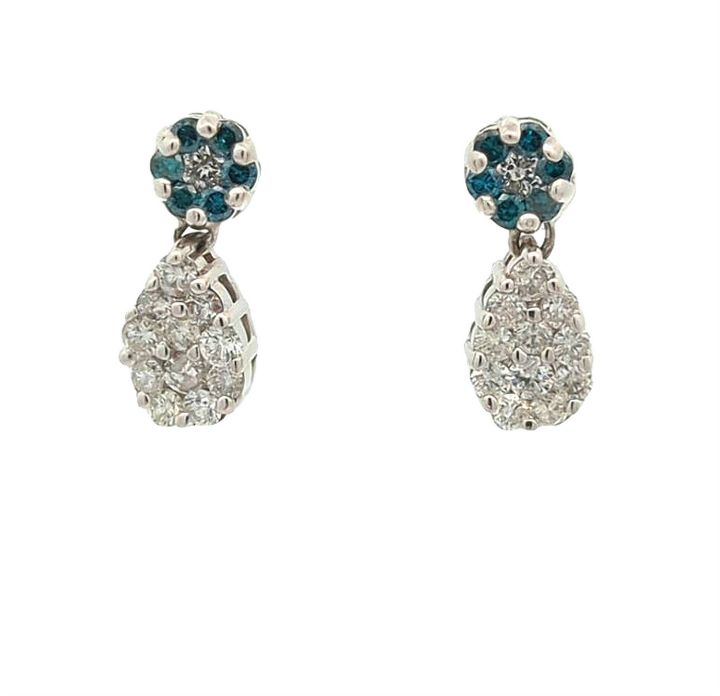 14KT White Gold 1.53ctw Blue and White Diamond Estate Drop Earrings