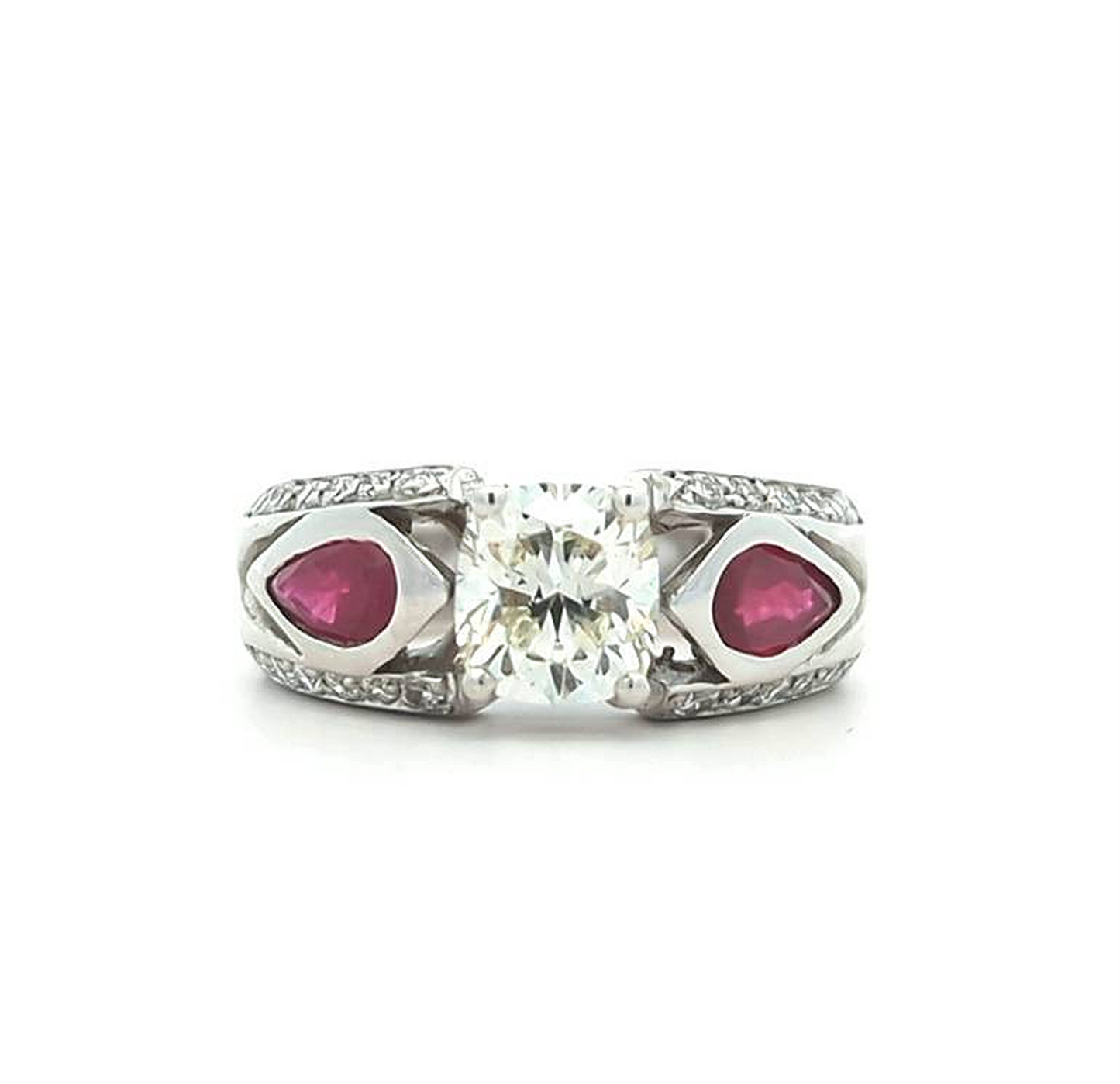 18KT White Gold Ruby and 1.58ctw Diamond Estate Engagement Ring