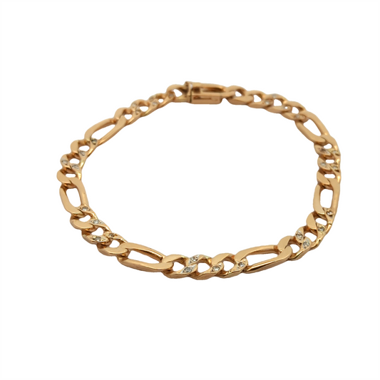 14KT Yellow Gold Diamond Figaro Estate 8.5" Bracelet