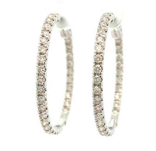 10KT White Gold 2.86ctw Diamond Estate Hoop Earrings