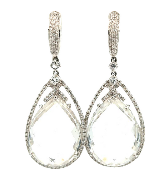 18KT White Gold White Quartz, White Sapphire and 0.65ctw Diamond Estate Earrings