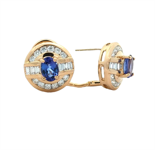 14KT Yellow Gold Natural Tanzanite and 1.21ctw Diamond Earrings