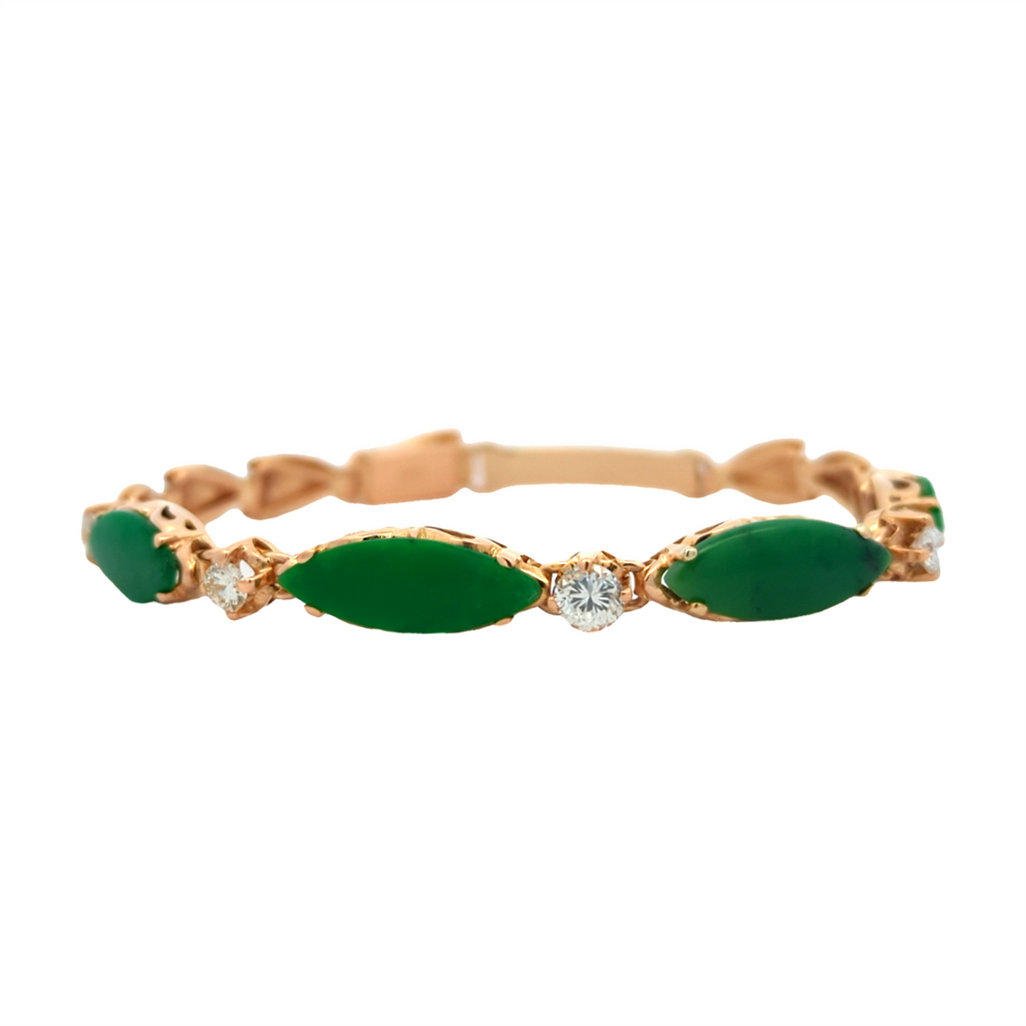 18KT Yellow Gold Jadeite and 1.01ctw Diamond Estate 7" Bracelet