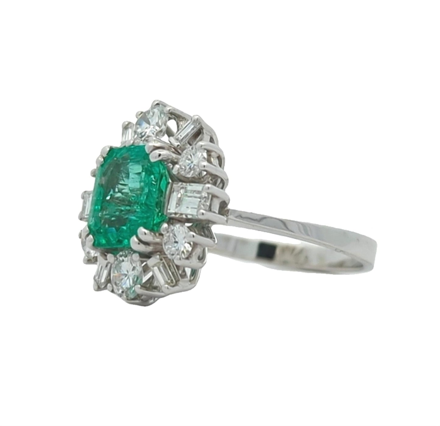 18KT White Gold Natural Emerald and 1.34ctw Diamond Estate Ring