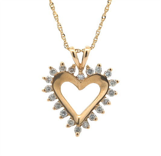 14KT Yellow Gold 0.33ctw Diamond 18" Estate Heart Necklace