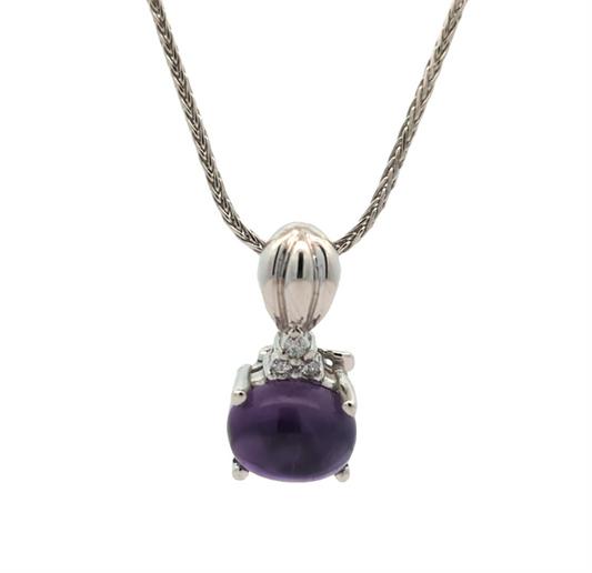 14KT White Gold Natural Amethyst and 0.04ctw Diamond 17" Estate Necklace