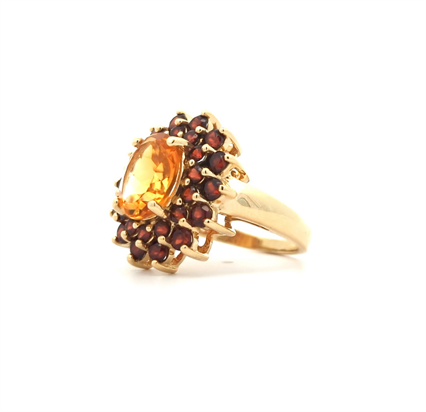 10KT Yellow Gold Natural Almandite Garnet and Natural Citrine Quartz Estate Cluster Ring