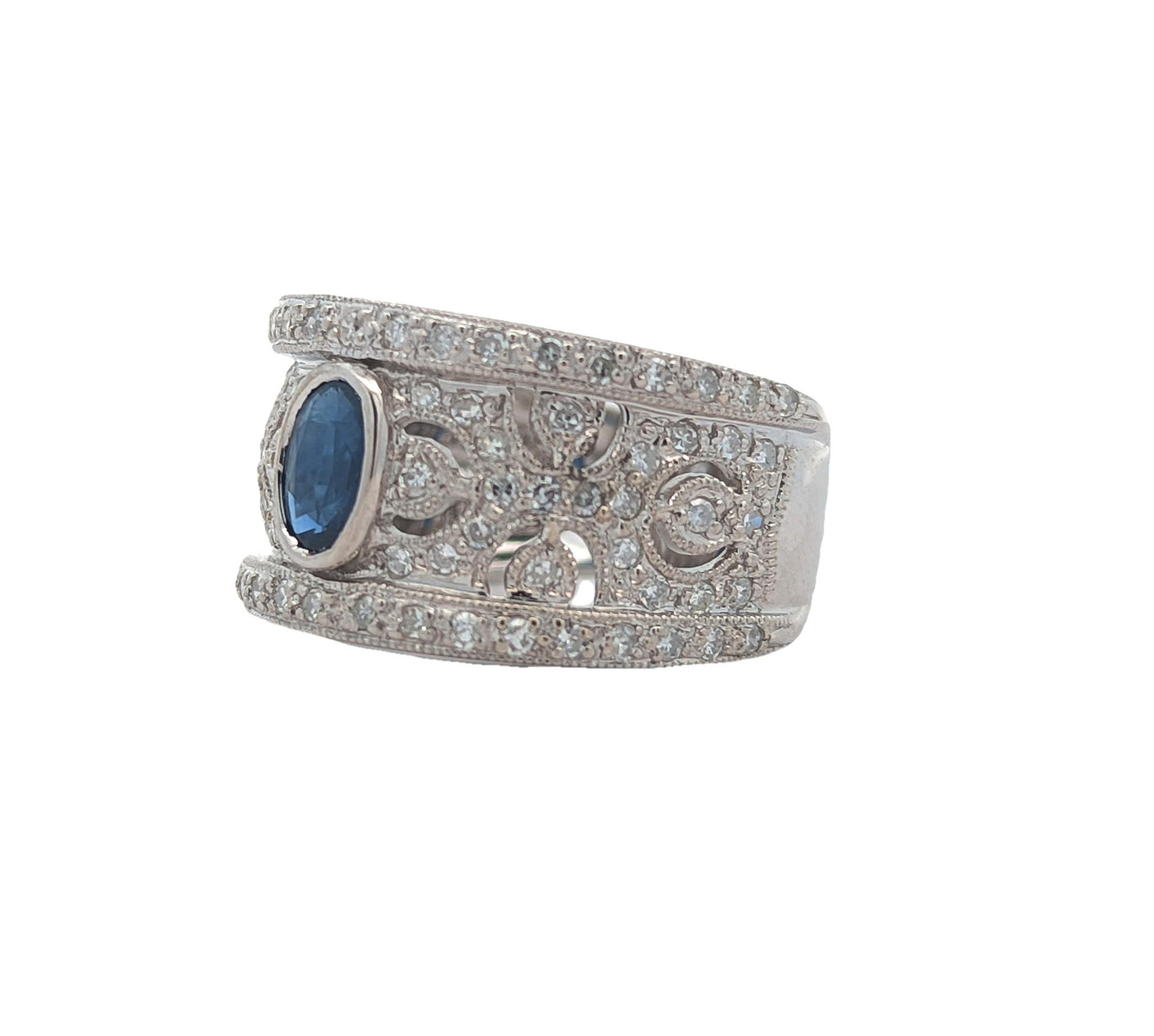 14KT White Gold Natural Blue Sapphire and 0.50ctw Diamond Estate Ring