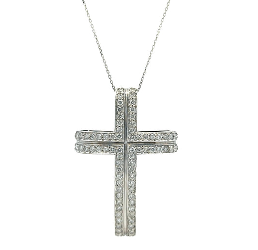 10-14KT White Gold 0.85ctw Diamond Cross 18" Estate Necklace