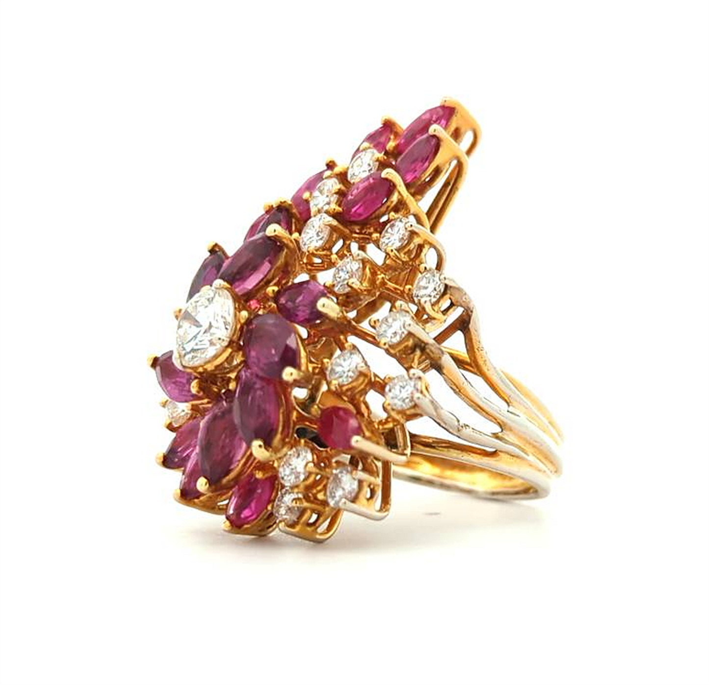 14KT Yellow Gold Ruby and 2.00ctw Diamond Cluster Ring