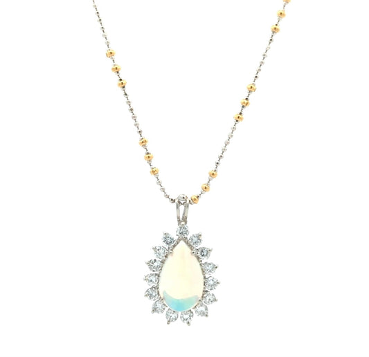 14-18KT White and Yellow Gold White Opal and 1.02ctw Diamond 21" Estate Necklace