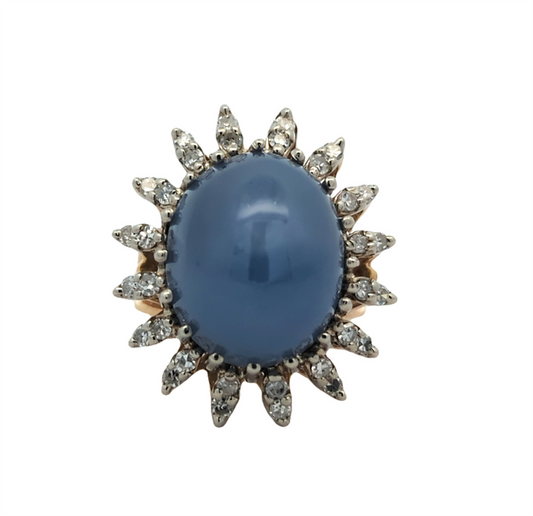 14KT Yellow and White Gold Natural Blue Star Sapphire and 0.34ctw Diamond Estate Ring