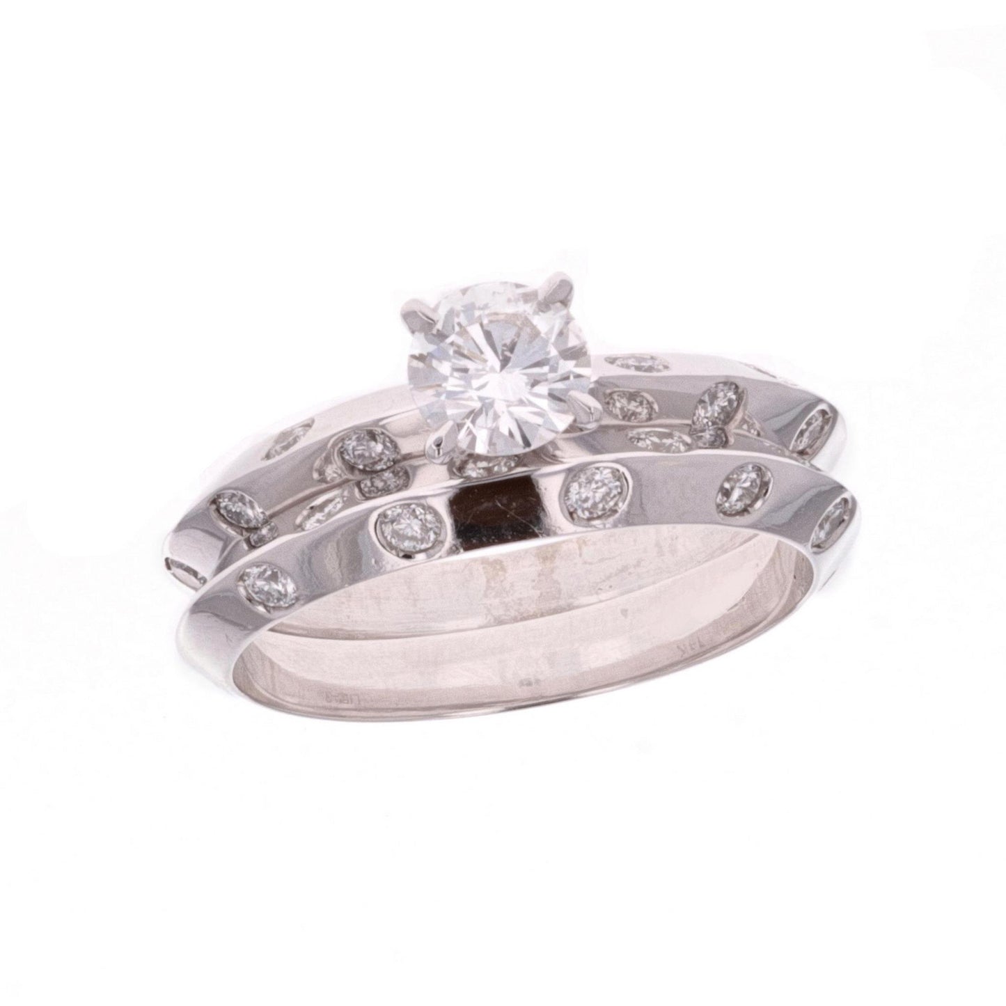 14KT White Gold 0.91ctw Diamond Estate Engagement Ring and Matching Band