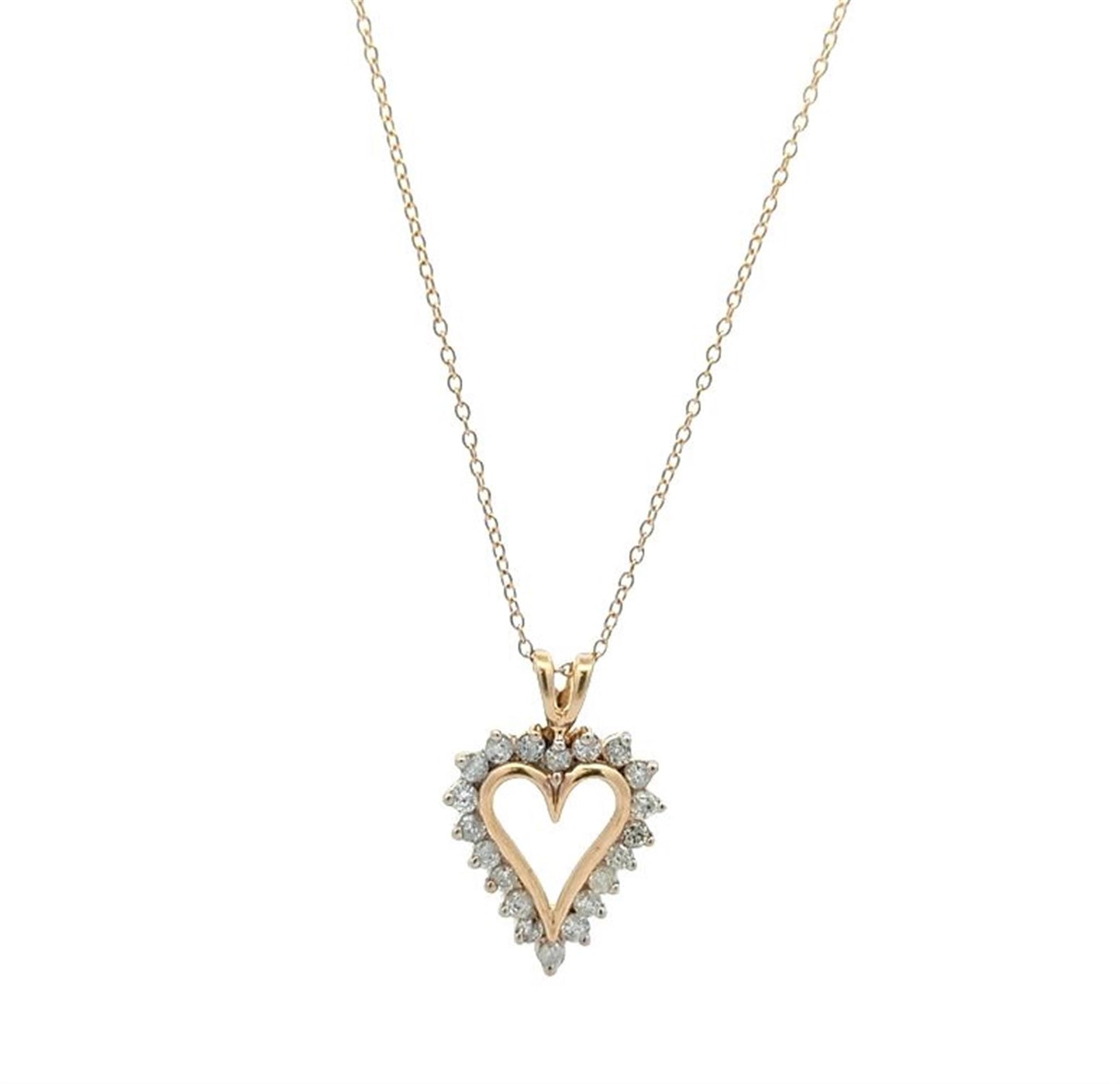 14KT Yellow Gold 0.50ctw Diamond 18" Estate Heart Necklace