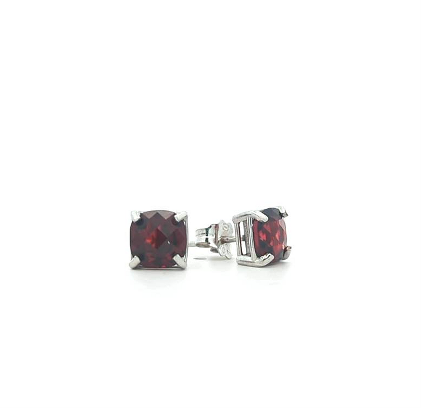 10KT White Gold Garnet Estate Stud Earrings