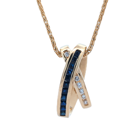 14KT Yellow Gold Sapphire and Diamond 18" Estate Necklace