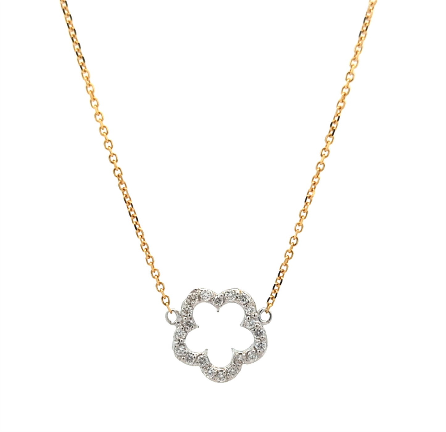 14KT Yellow and White Gold 0.17ctw Diamond Estate Clover Leaf 18" Necklace