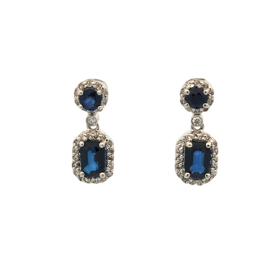 14KT White Gold Natural Blue Sapphire and 0.36ctw Diamond Estate Earrings