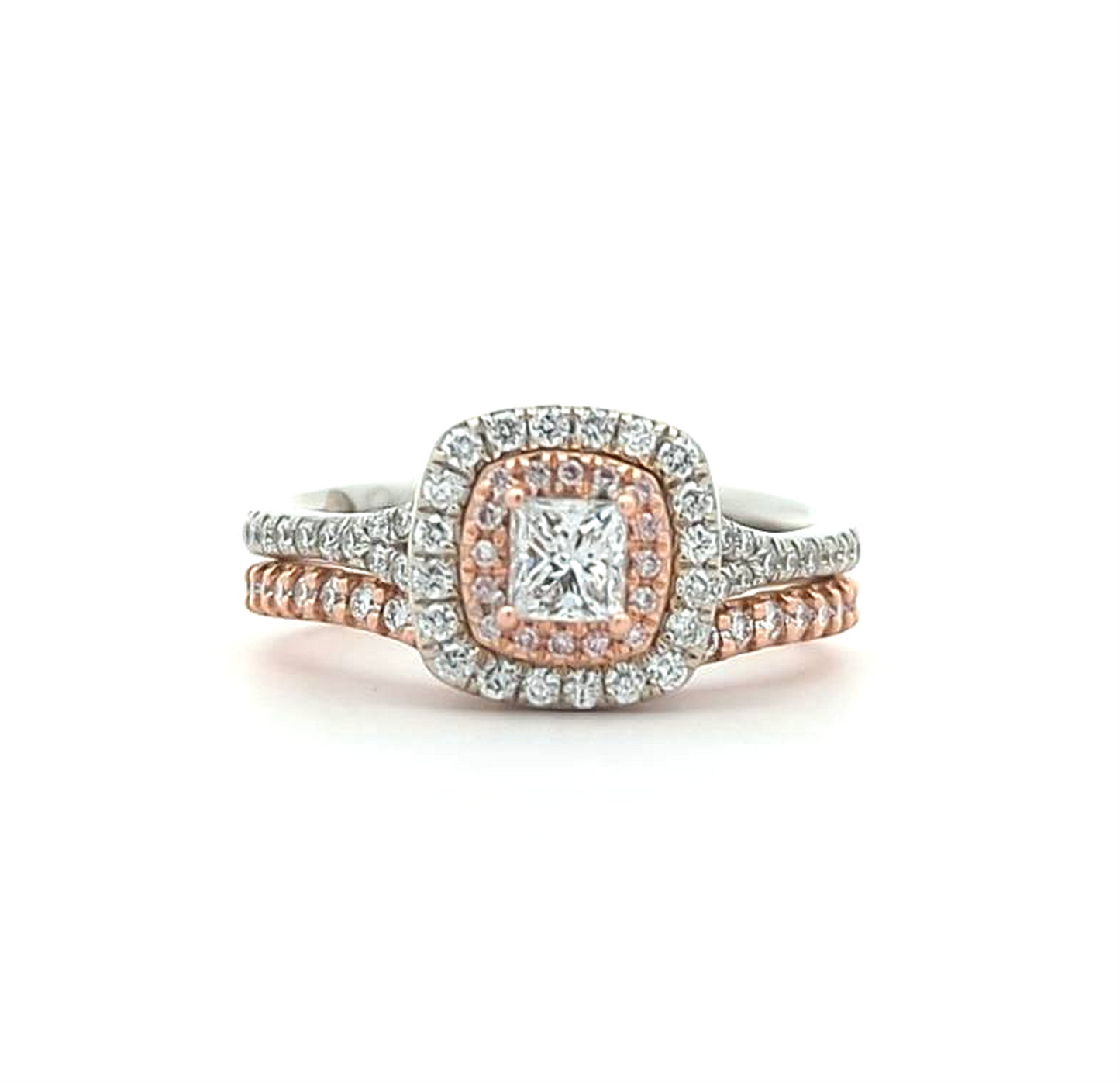 14KT White and Rose Gold 1.16ctw Diamond Estate Engagement Ring and Matching Band