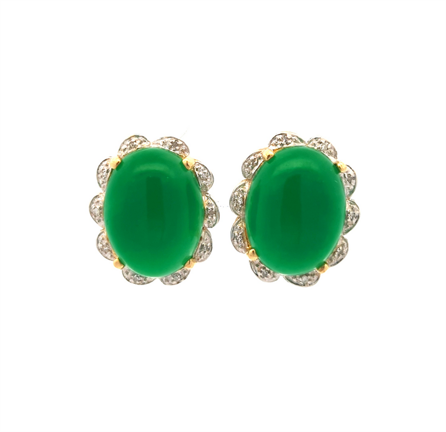 14KT Yellow with Rhodium Plating Jadeite and 0.08ctw Diamond Estate Earrings