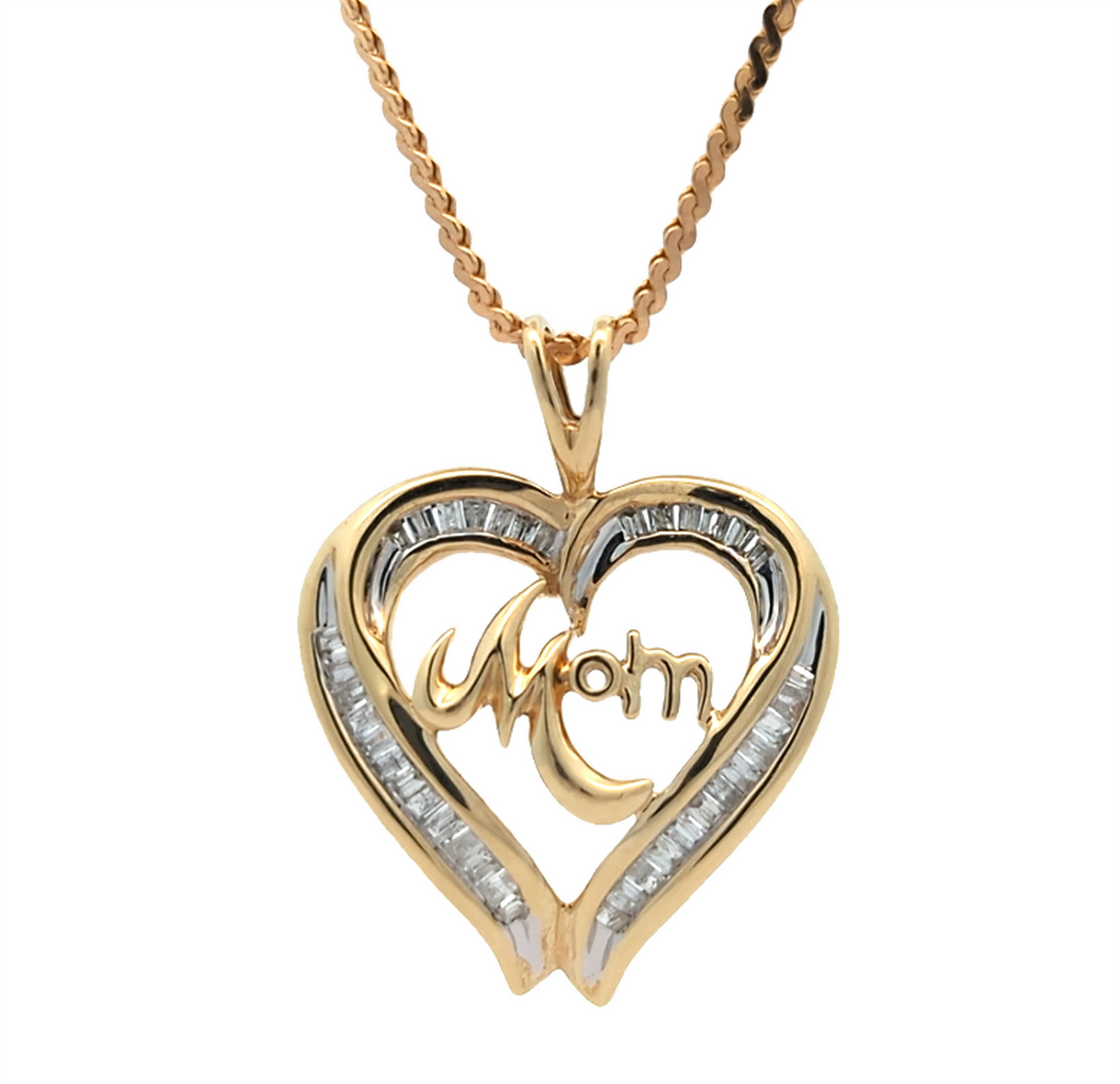 10KT Yellow Gold Diamond "Mom" 16" Estate Heart Necklace