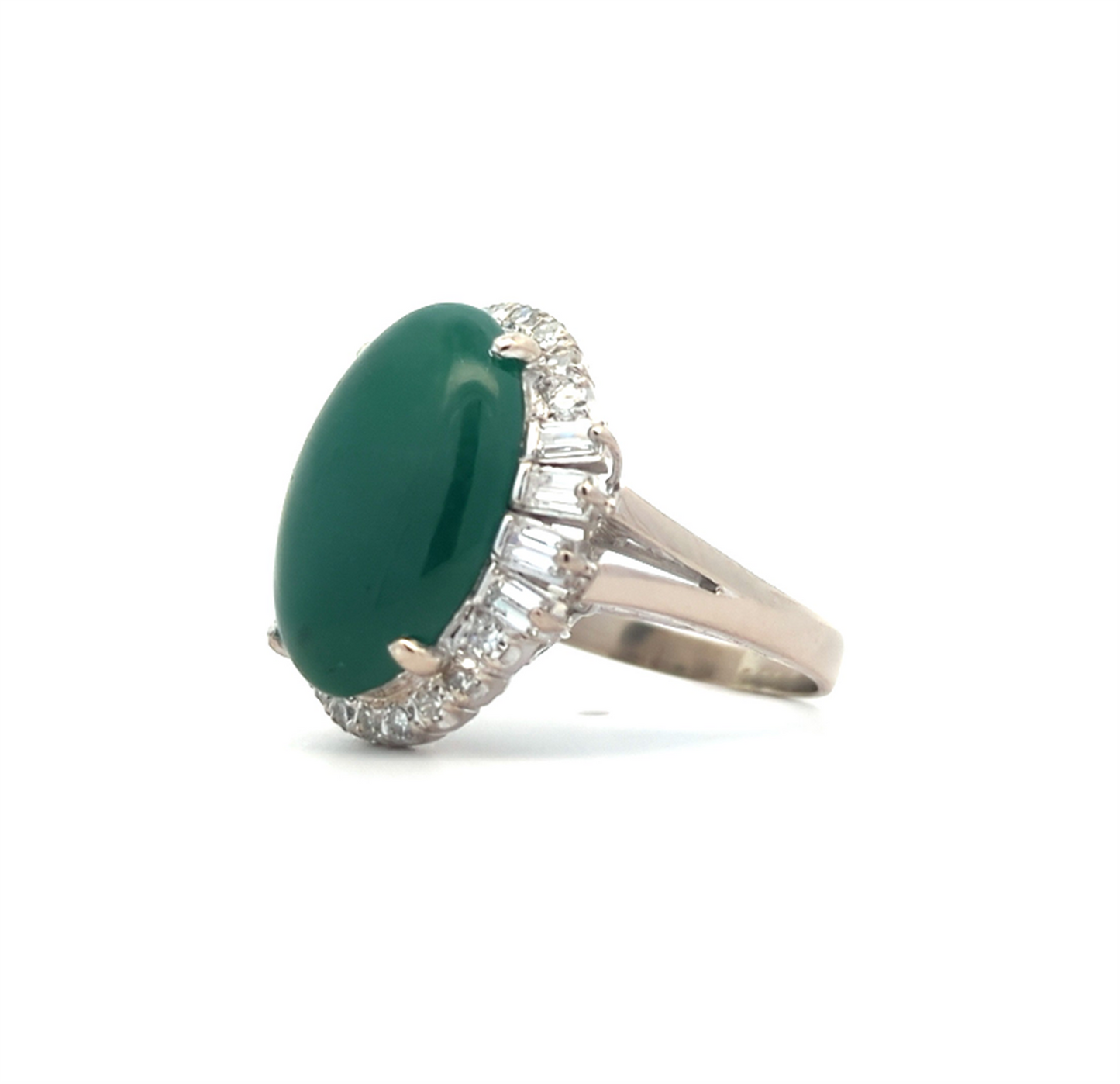 14KT White Gold Jadeite and 0.71ctw Diamond Estate Cocktail Ring