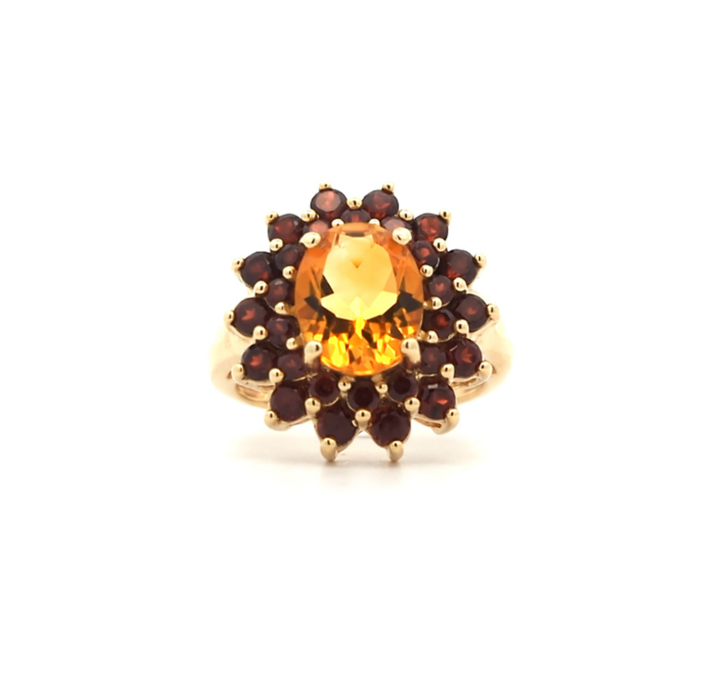 10KT Yellow Gold Natural Almandite Garnet and Natural Citrine Quartz Estate Cluster Ring