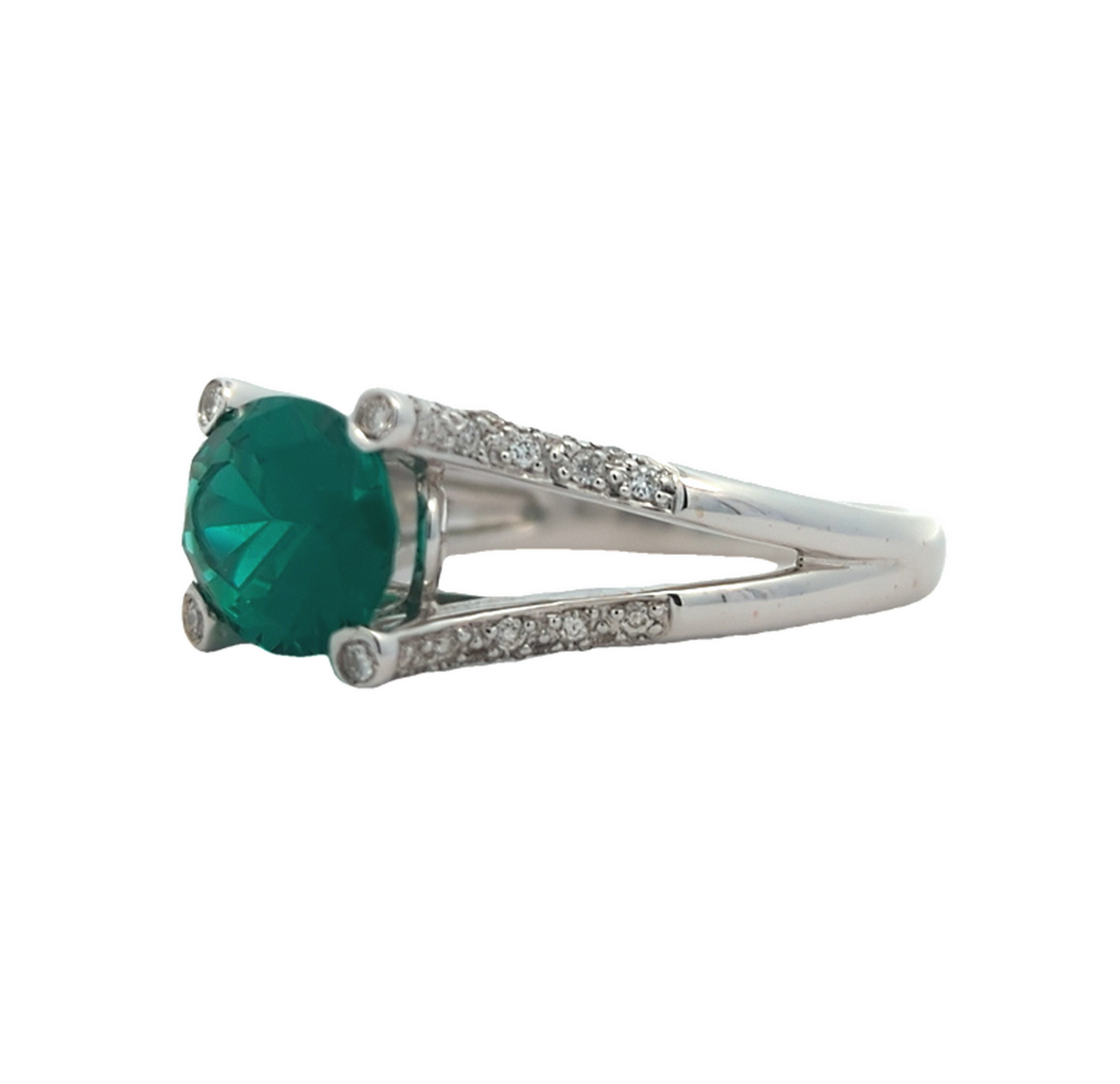 18KT White Gold Synthetic Emerald and 0.15ctw Diamond Estate Ring