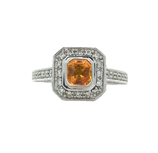 14KT White Gold Orange Sapphire and 2.18ctw Diamond Ring