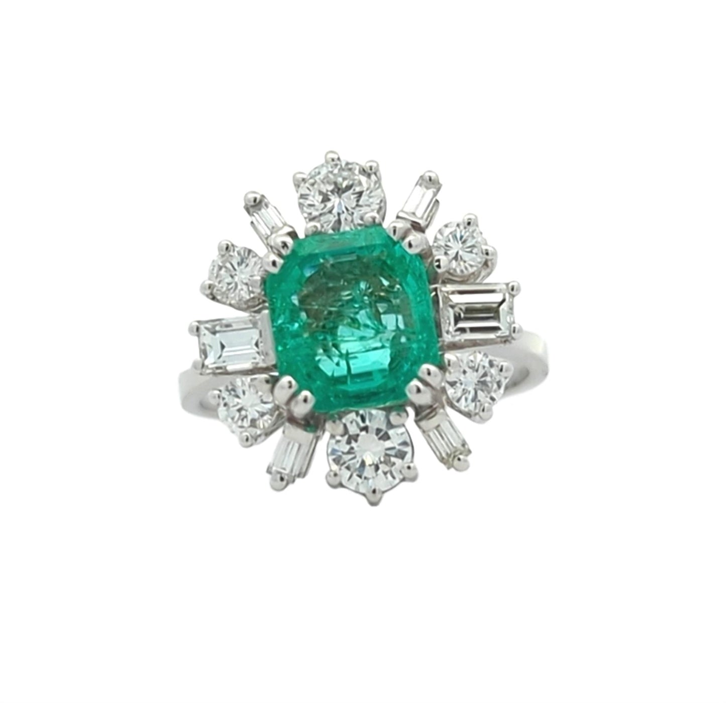 18KT White Gold Natural Emerald and 1.34ctw Diamond Estate Ring