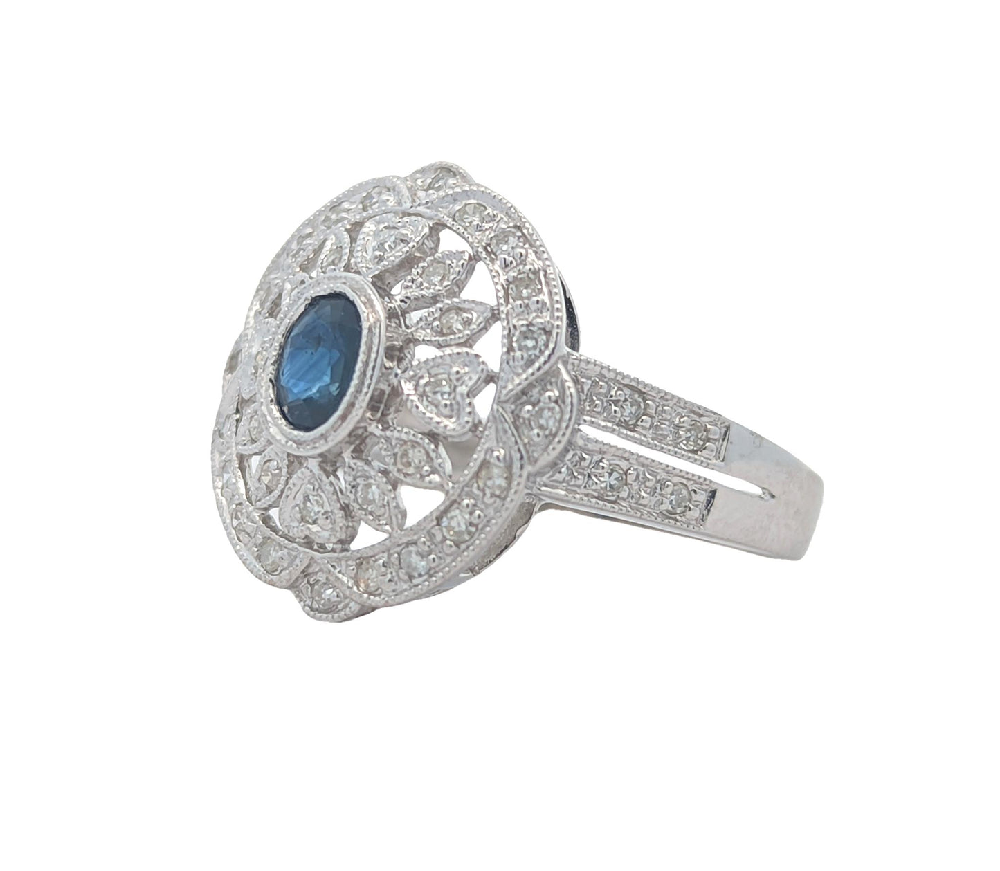 14KT White Gold Natural Blue Sapphire and 0.21ctw Diamond Estate Ring