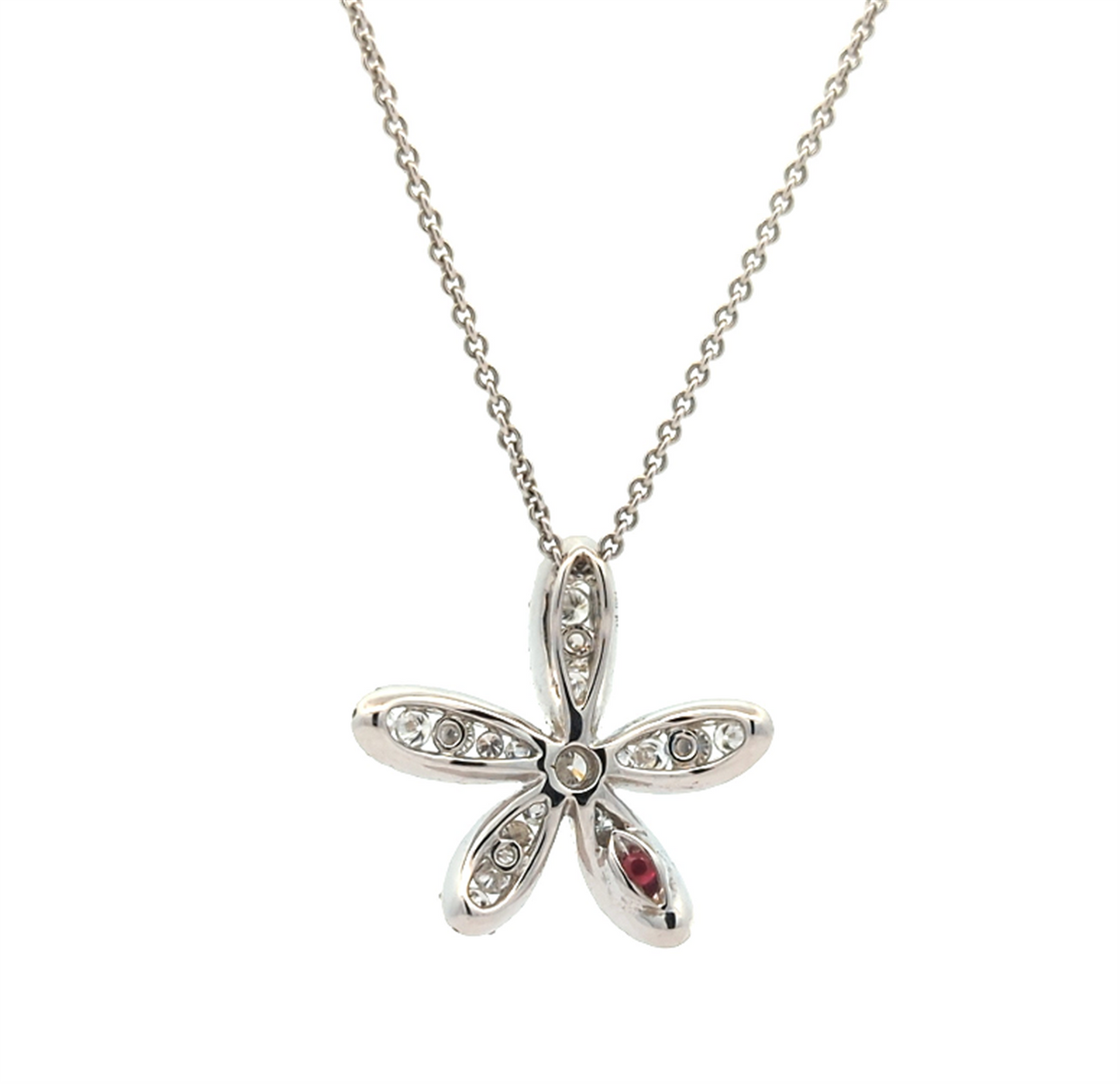 18KT White Gold Lab Created Ruby and 0.85ctw Diamond Starfish 16" Estate Necklace