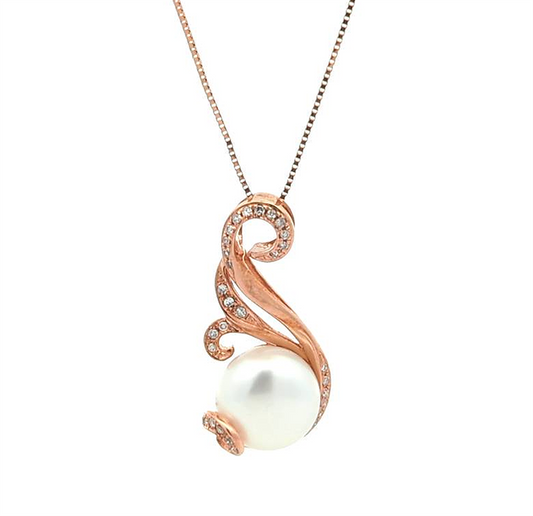 10KT Rose Gold Pearl and Diamond Estate Necklace