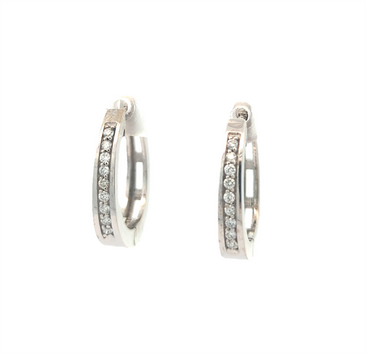 14KT White Gold 0.21ctw Diamond Estate Hoop Earrings