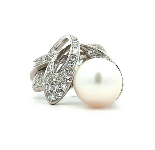 14KT White Gold Pearl and 0.60ctw Diamond Estate Ring