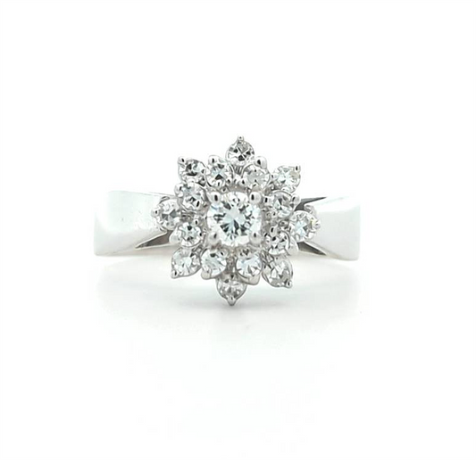 18KT White Gold 0.58ctw Diamond Estate Cluster Ring