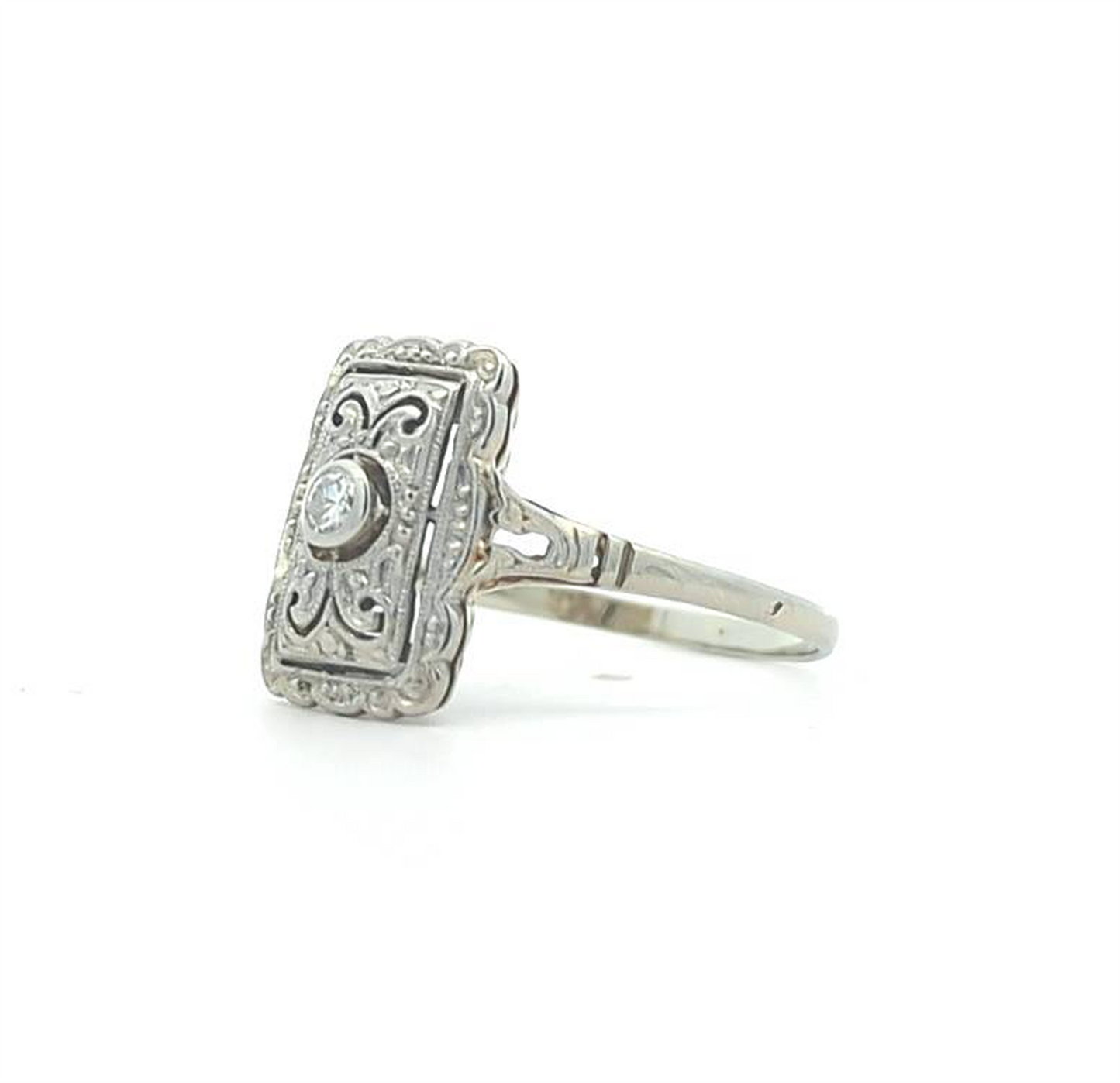 18KT White Gold Diamond Antique Estate Ring