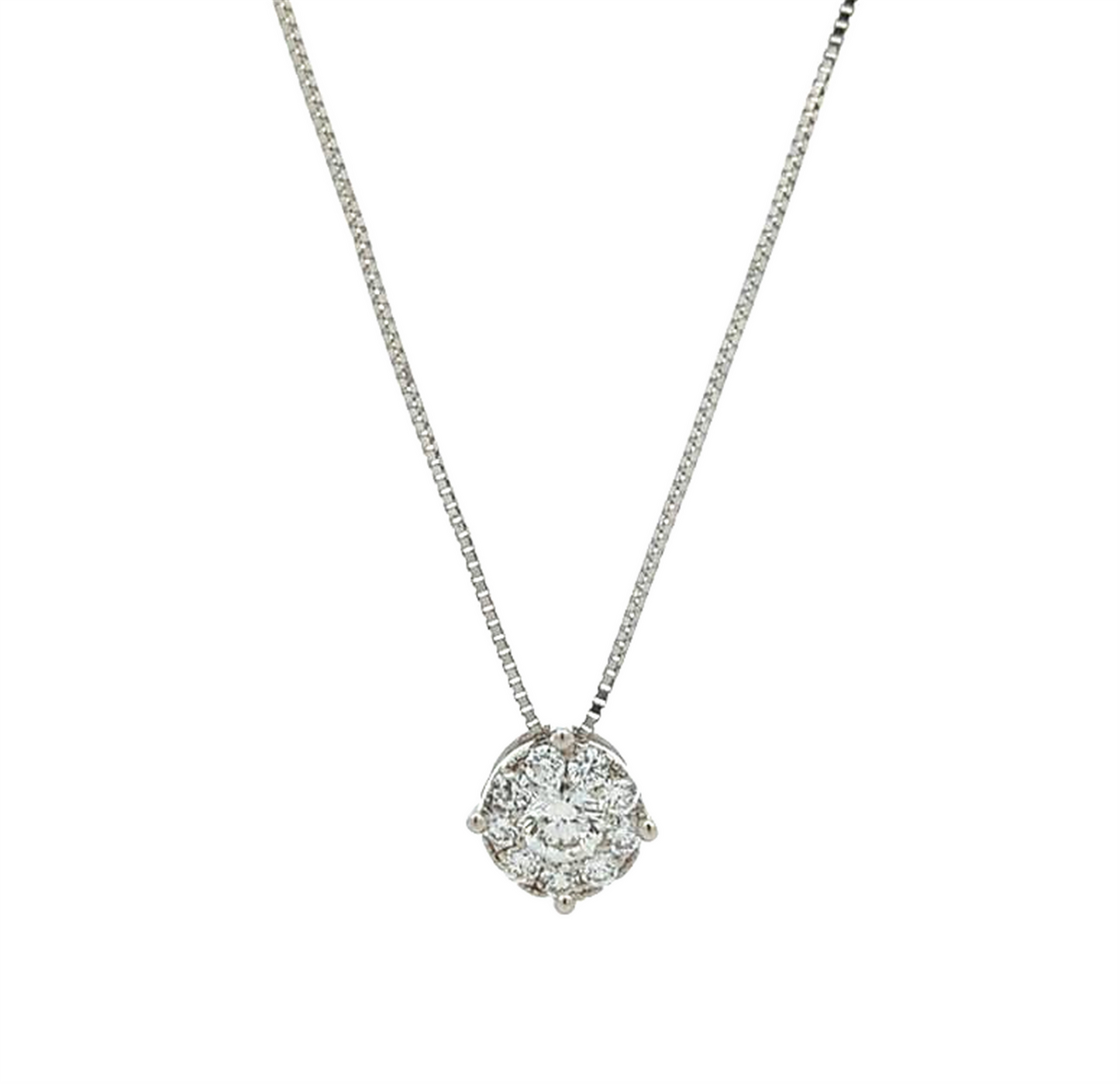 14KT-18KT White Gold 0.34ctw Diamond Cluster 18" Necklace