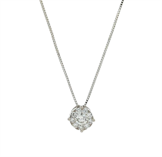 14KT-18KT White Gold 0.34ctw Diamond Cluster 18" Necklace