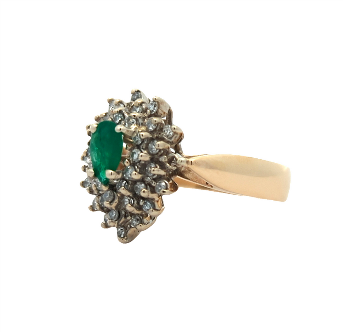 14KT Yellow and White Gold Natural Emerald and 0.32ctw Diamond Estate Cluster Ring