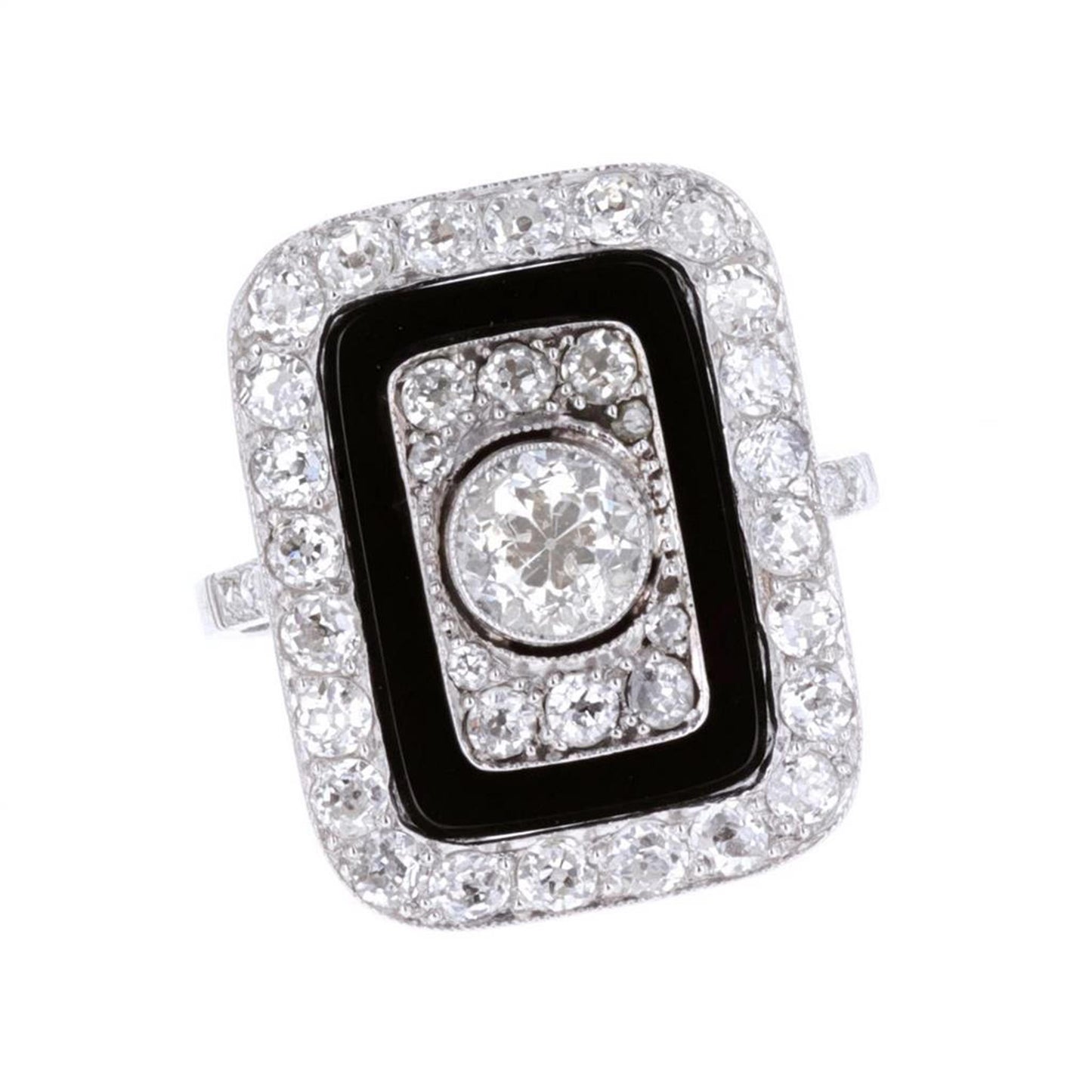 Platinum Onyx and 1.70ctw Diamond Estate Ring